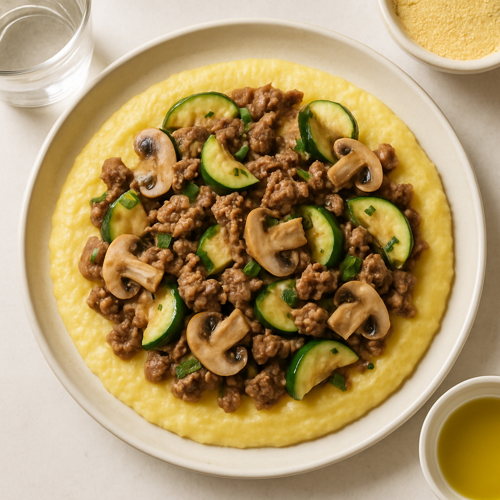 Carne de Res y Verduras sobre Polenta