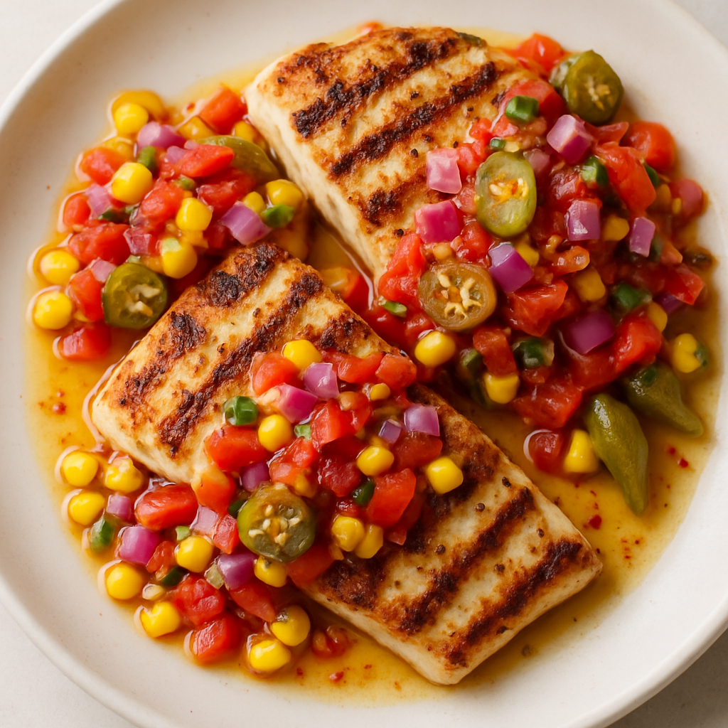 Filetes de Mero a la Parrilla con Salsa Criolla