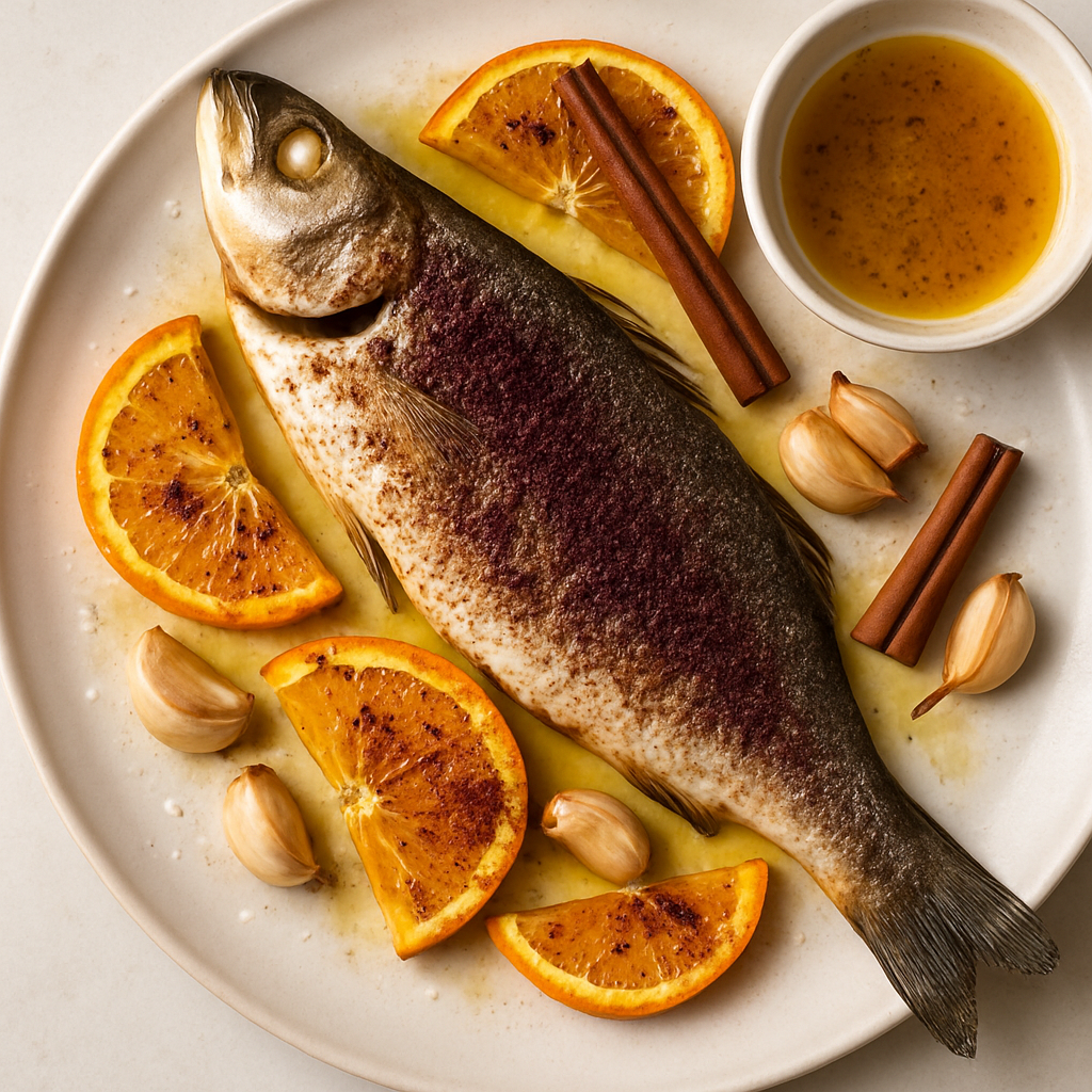 Whole Roasted Fish with Orange, Cinnamon and Sumac