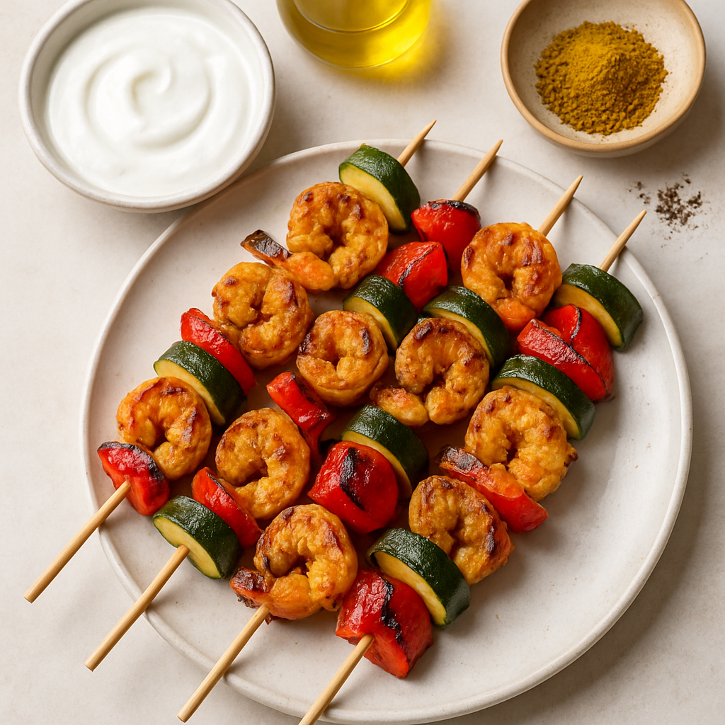 Moroccan Grilled Shrimp & Vegetable Skewers