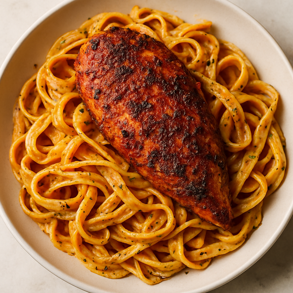 Pollo Cajun Especiado con Fettuccine