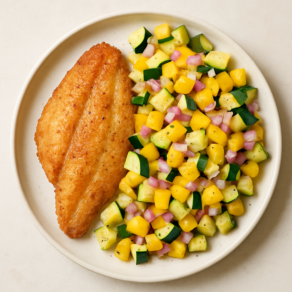 Bagre a la Sartén con Salsa Fresca de Verduras
