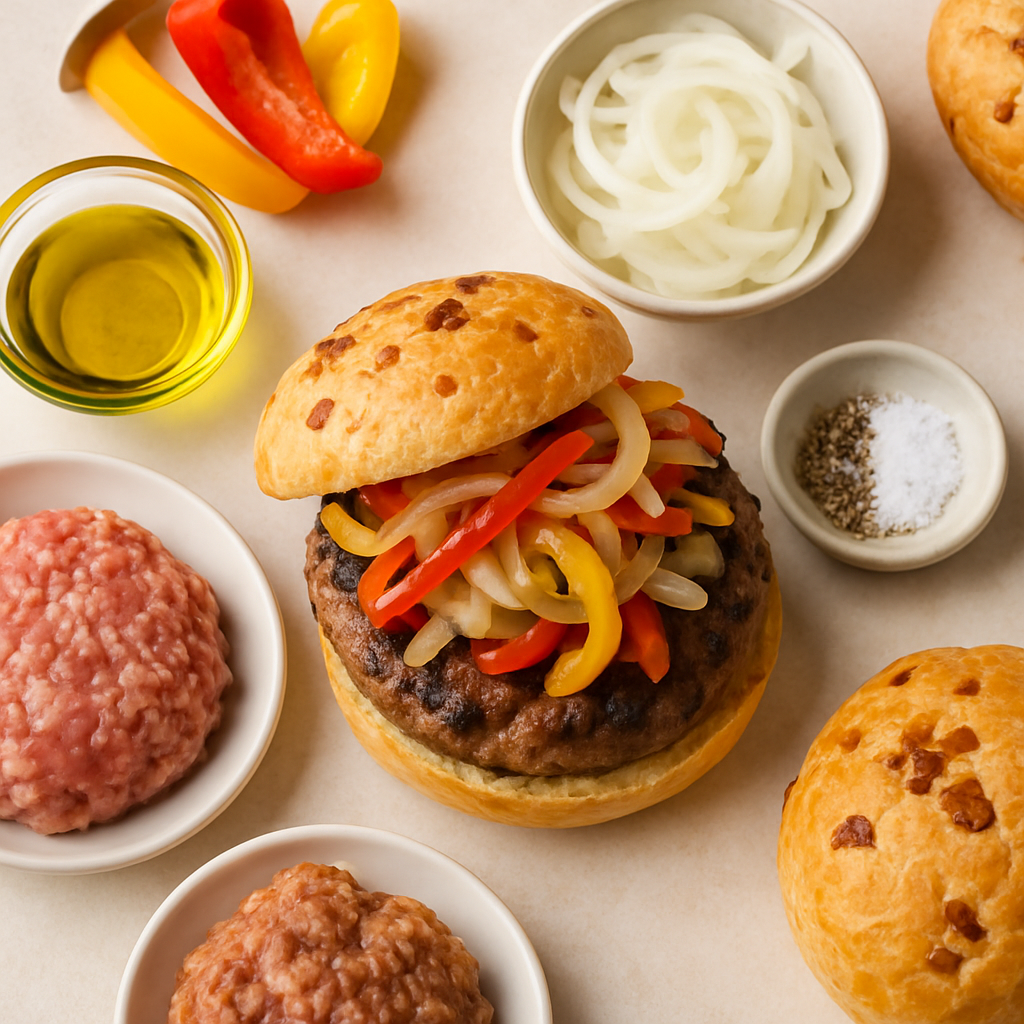 Pork Burgers With Onions and Peppers