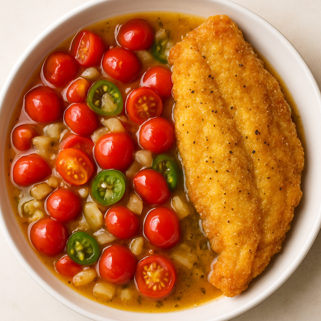 Cherry Tomato Tequila Butter Salsa with Fried Catfish