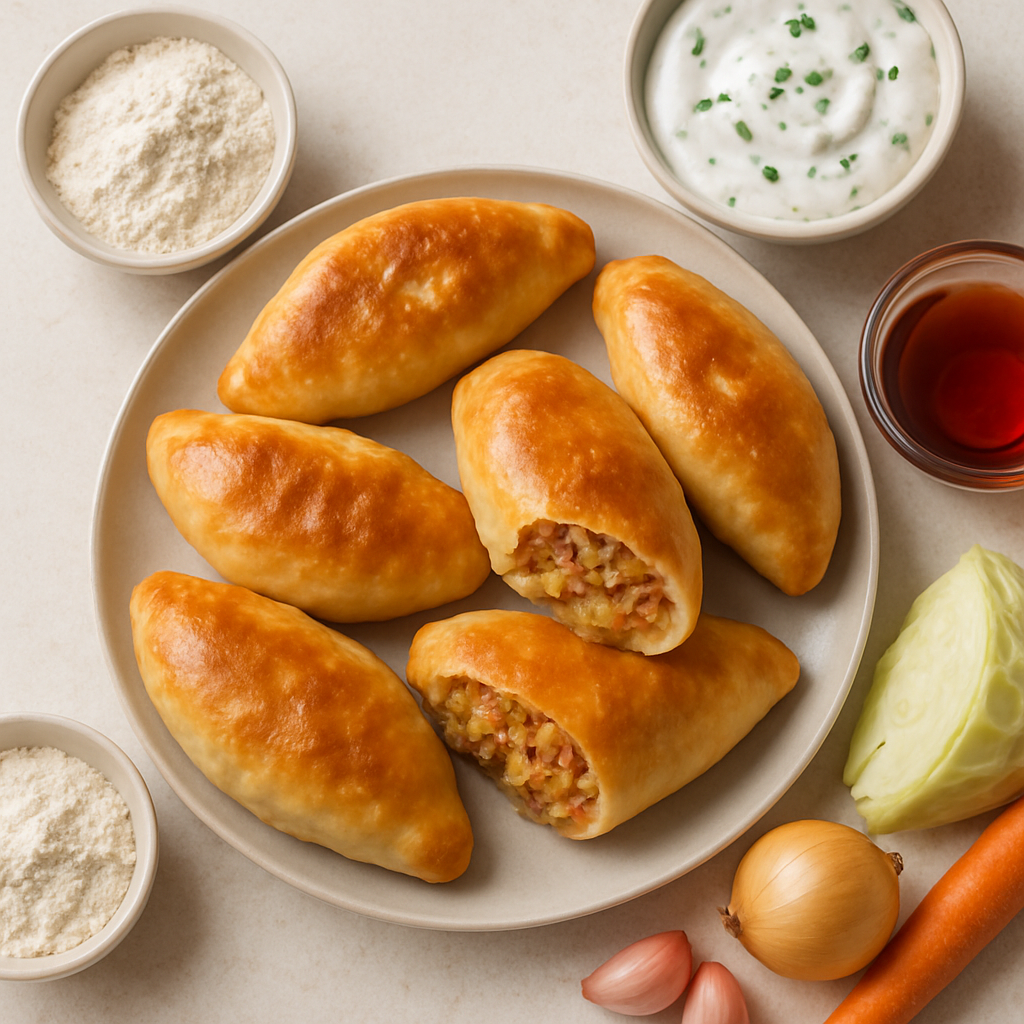 Piroshki de Pavo Inspirado en Europa del Este con Crema Agria de Cebollino