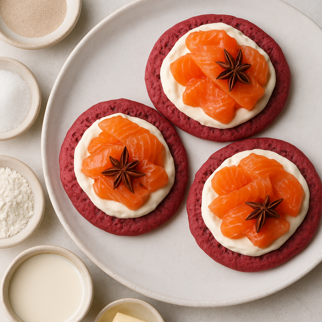 Beet Blinis with Star Anise–Marinated Salmon