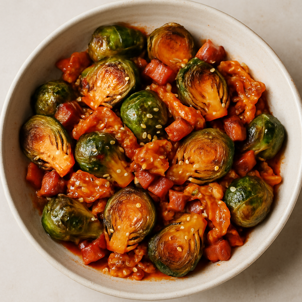 Brussel Sprouts with Kimchi and Pancetta