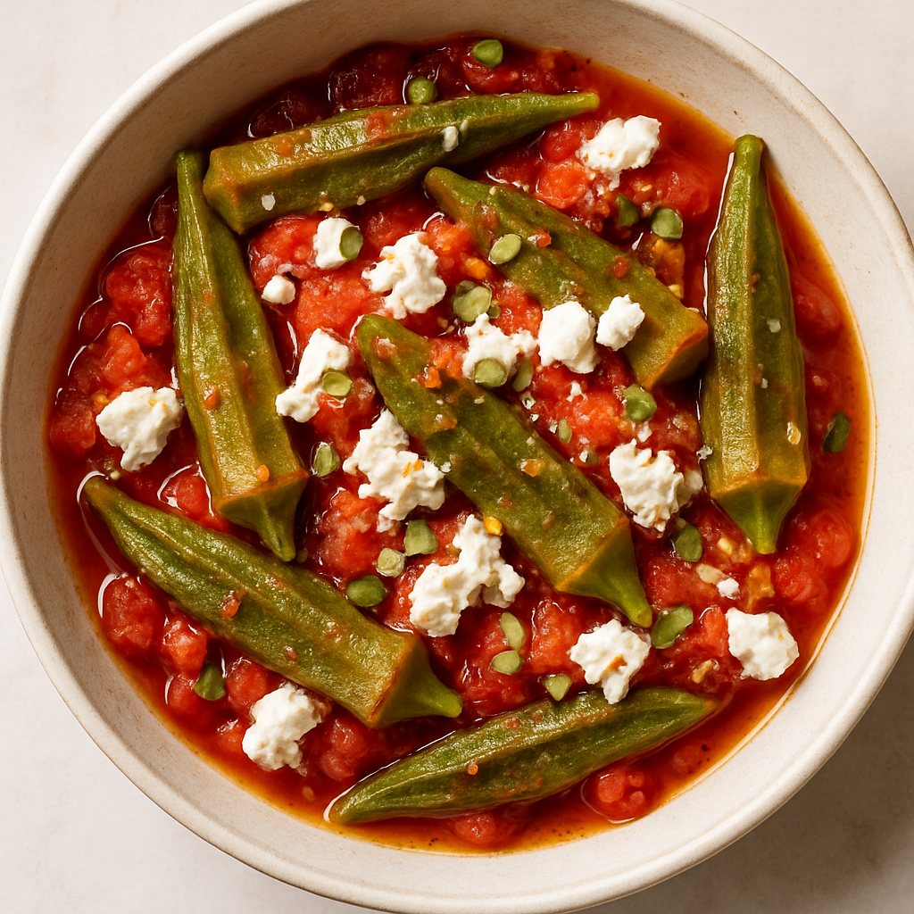 Greek-Style Okra With Tomato, Feta, and Marjoram