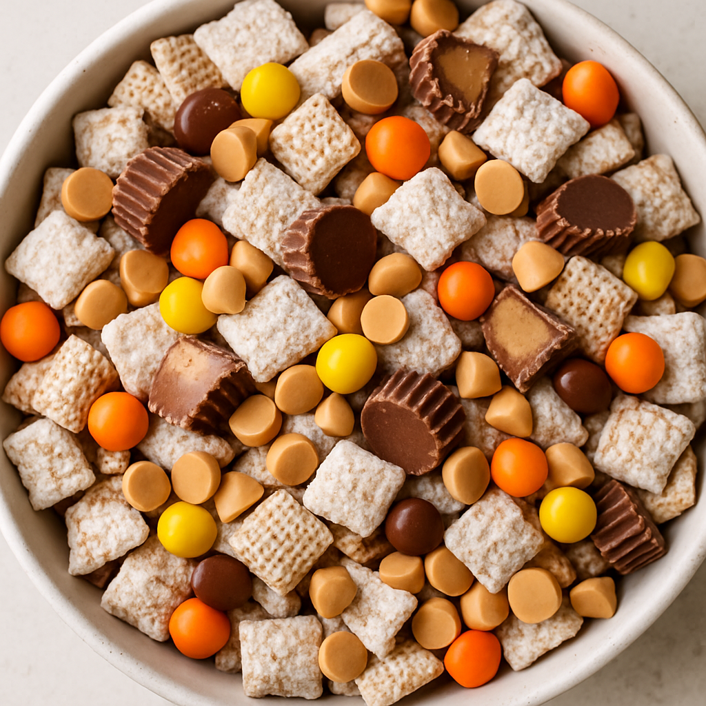 Mezcla de Refrigerio Muddy Buddies con Mantequilla de Cacahuate Cargada