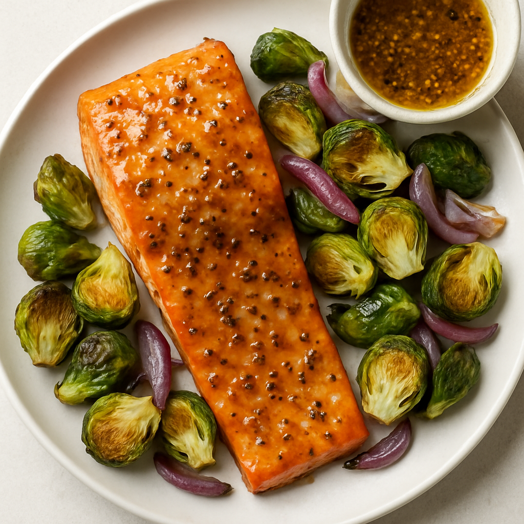 Maple and Mustard-Glazed Salmon with Roasted Brussels Sprouts
