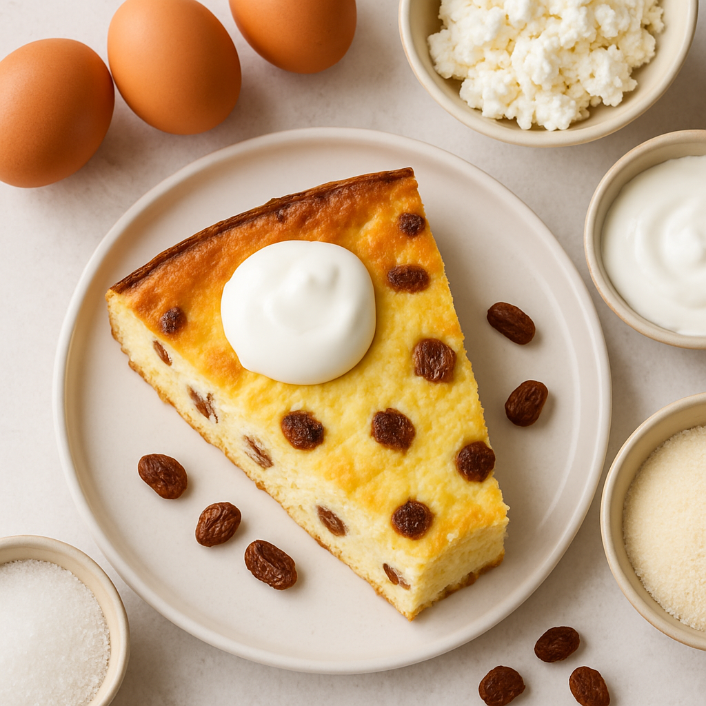 Farmers Cheese Cake with Raisins (Zapekanka)