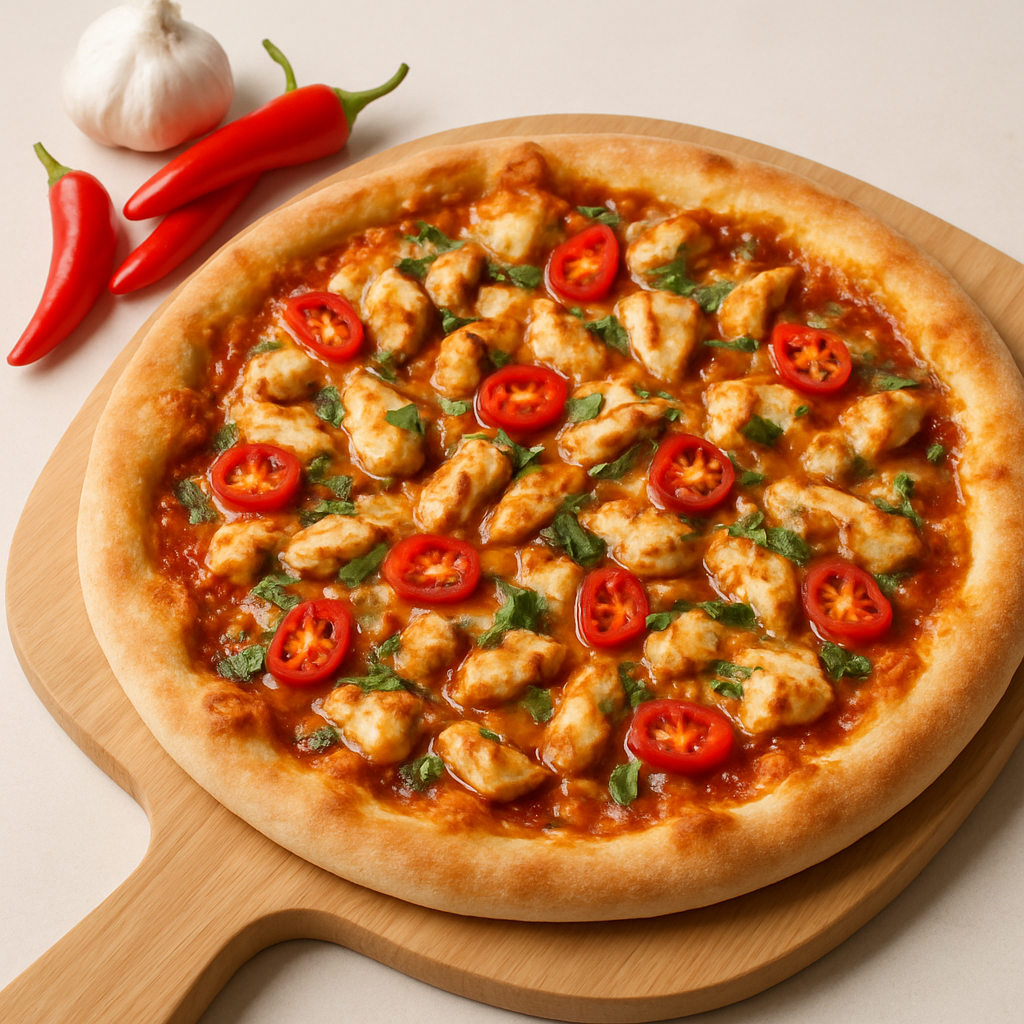 Pizza de Pollo con Chile Dulce y Ajo
