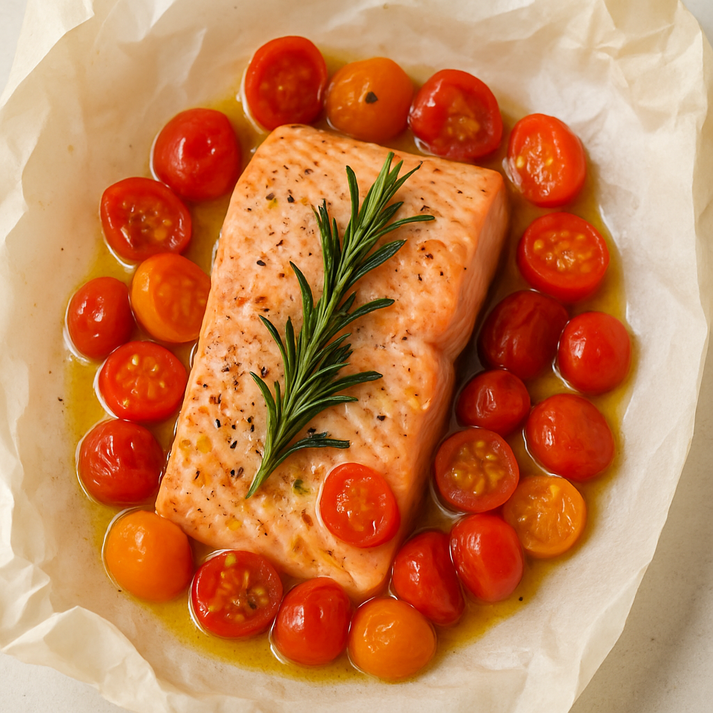 French in a Flash: Salmon with Summer Tomatoes and Rosemary en Papillote