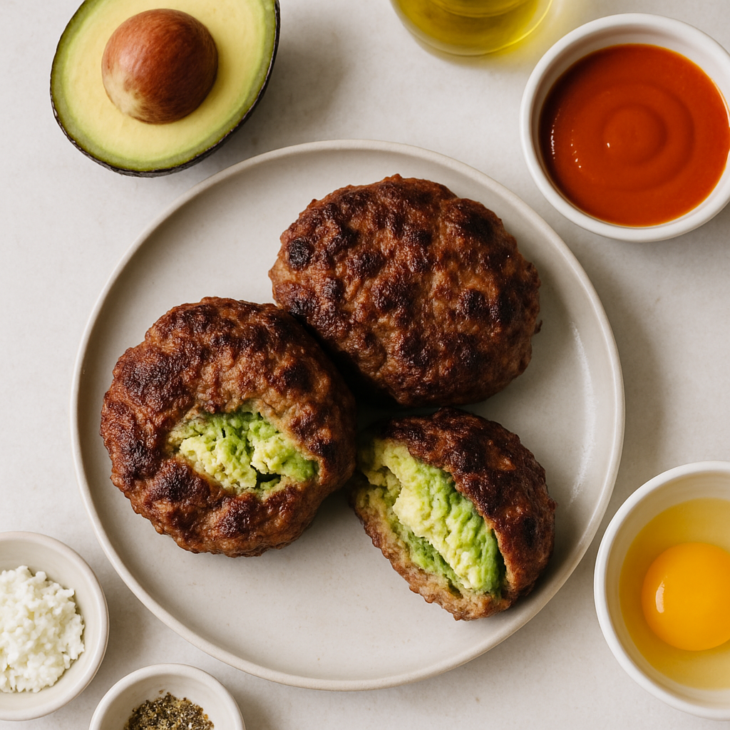 Hamburguesas Rellenas de Aguacate y Queso de Cabra con Salsa de Sriracha