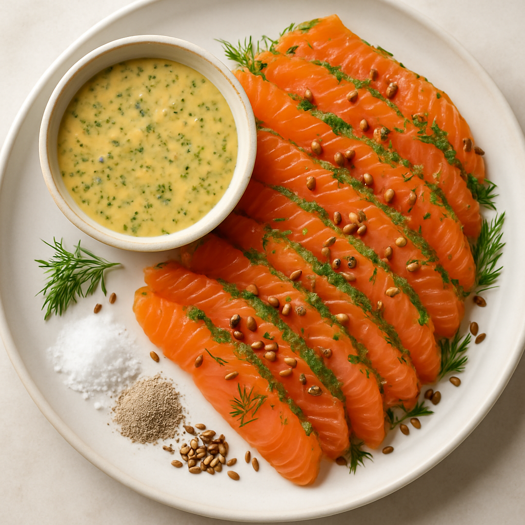 Gravlax with Caraway, Coriander, and Mustard-Dill Sauce