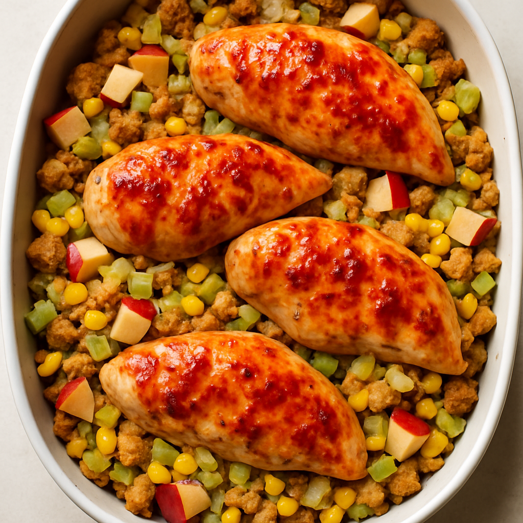 Spicy Sriracha Chicken and Stuffing Bake
