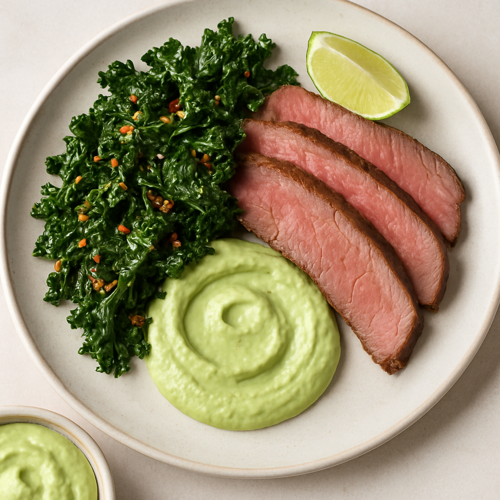 Roast Beef with Spicy Greens & Avocado Sauce