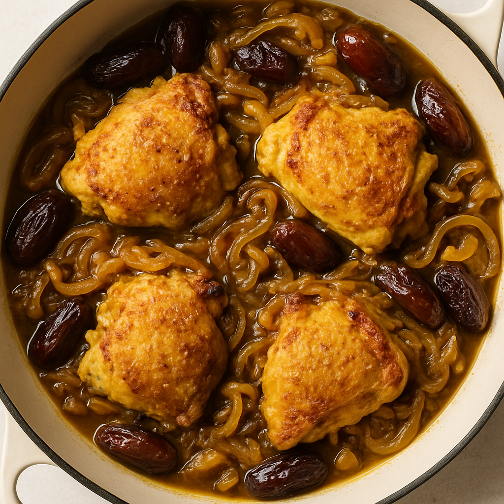 One-Pan Braised Moroccan Chicken with Jammy Onions and Dates