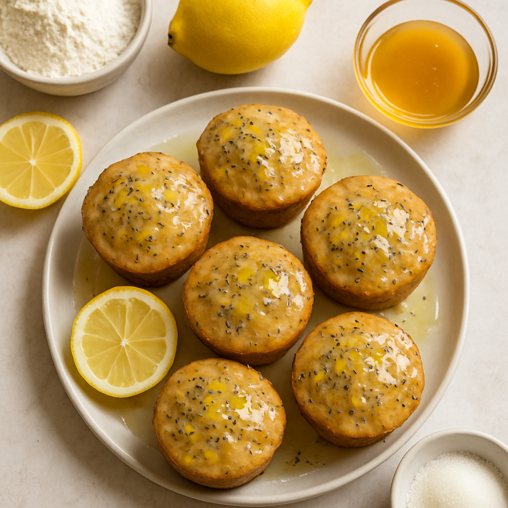 Lemon Muffins with Chia Seeds and Honey Glaze