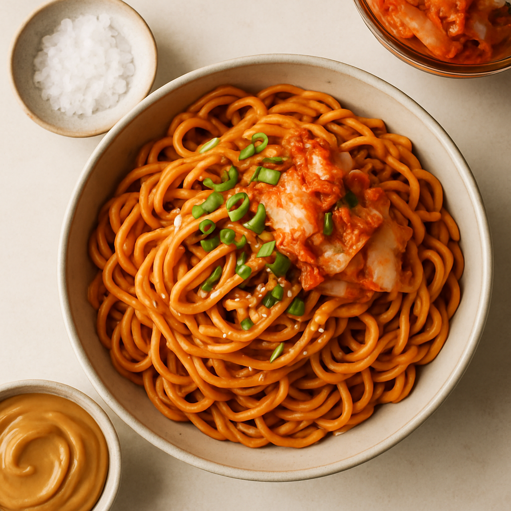 Spicy Noodles With Peanut Butter & Kimchi