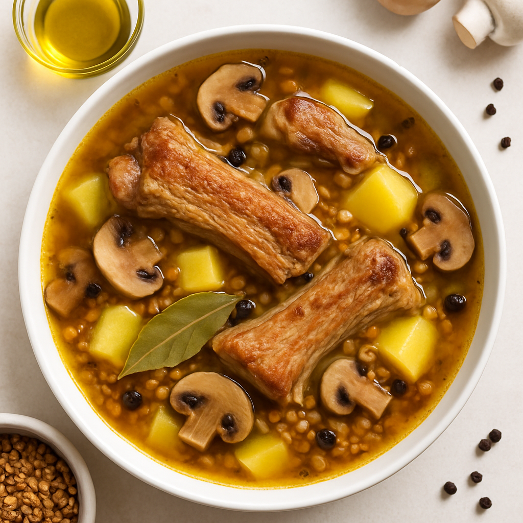 Ukrainian Buckwheat Soup With Pork Ribs & Mushrooms