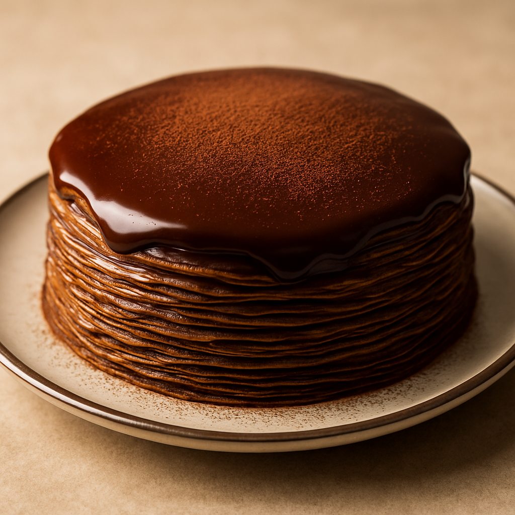 Pastel de Crepes con Ganache de Chocolate y Crema de Café Baileys