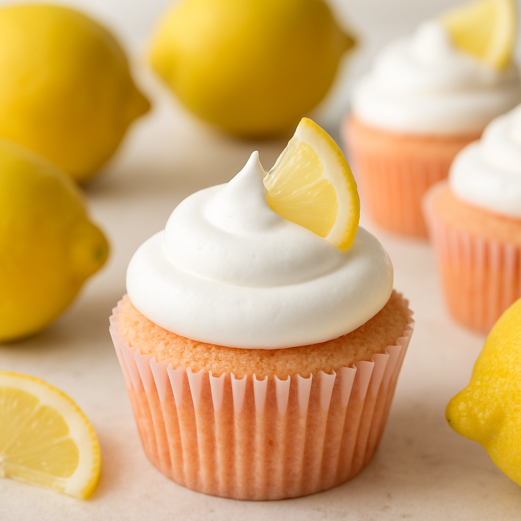 Pink Lemonade Angel Food Cupcakes with Marshmallow Frosting