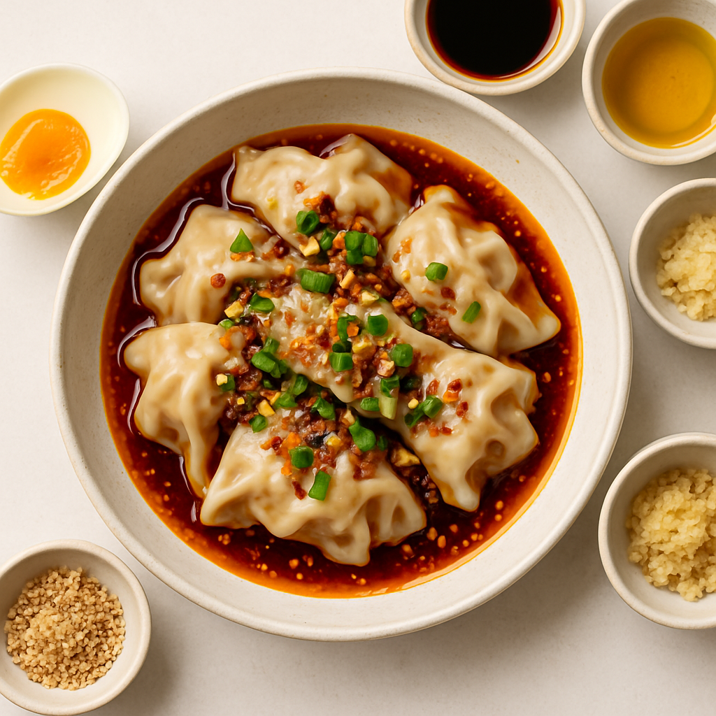 Dumplings de Cerdo con Salsa de Aceite de Chile