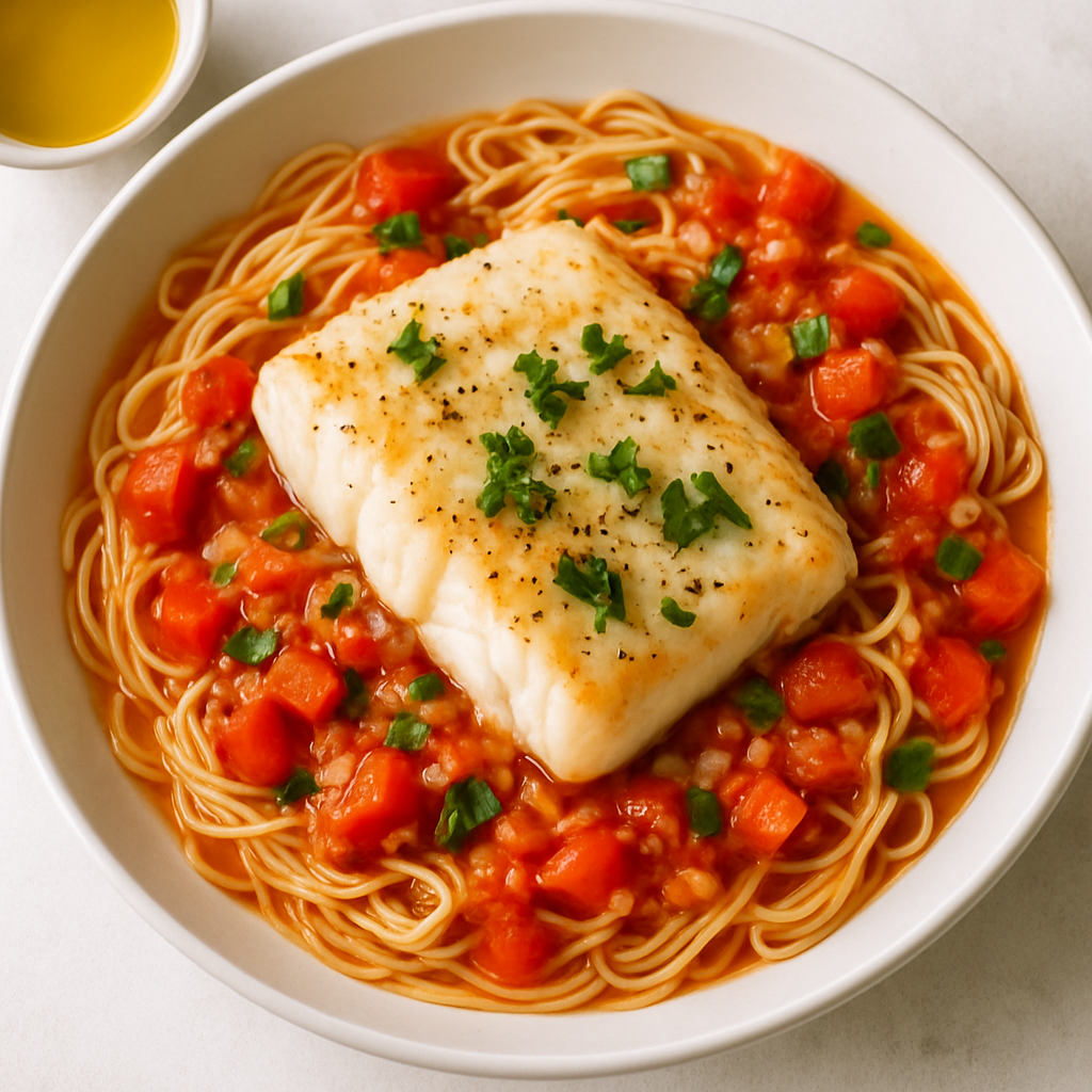 Baked Fish with Angel Hair Pasta