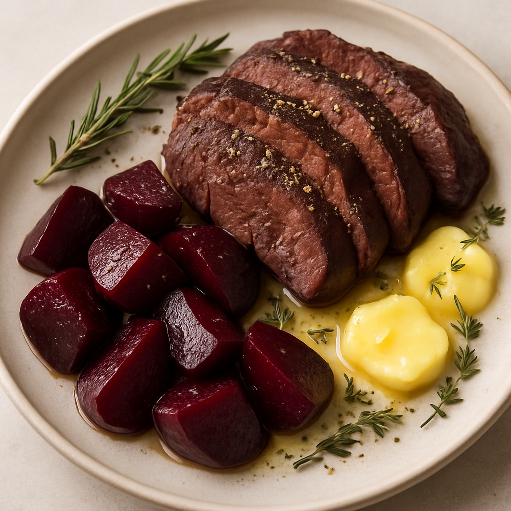 Beef Heart Confit with Sous Vide Beets