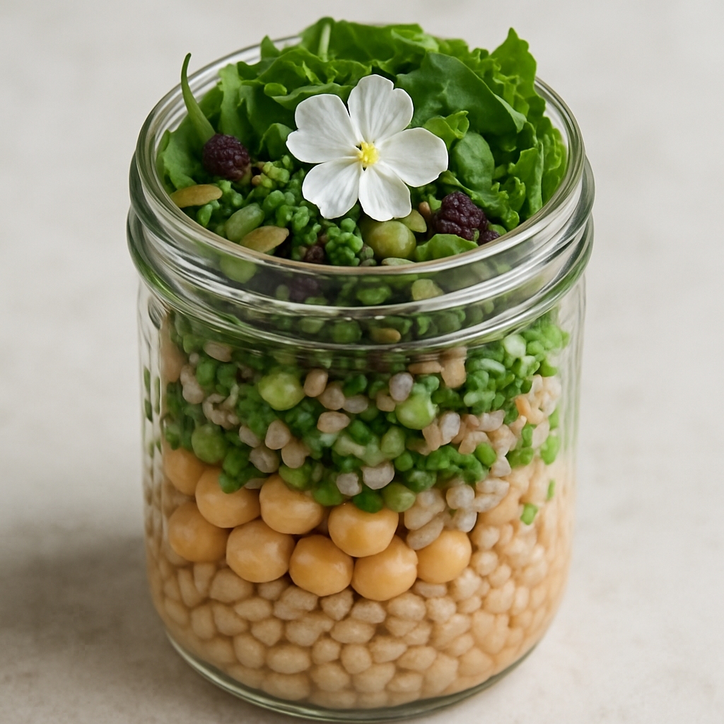 Mason Jar Chickpea, Farro and Greens Salad