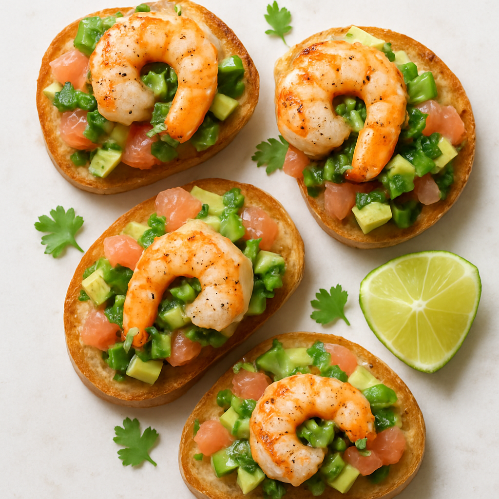 Seared Shrimp Bruschetta with Grapefruit and Avocado