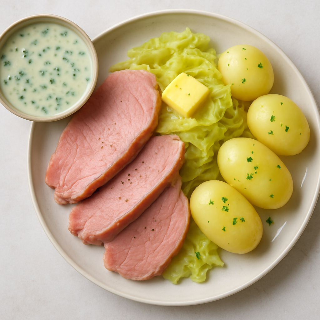 Traditional Irish Bacon, Cabbage, and Parsley Sauce