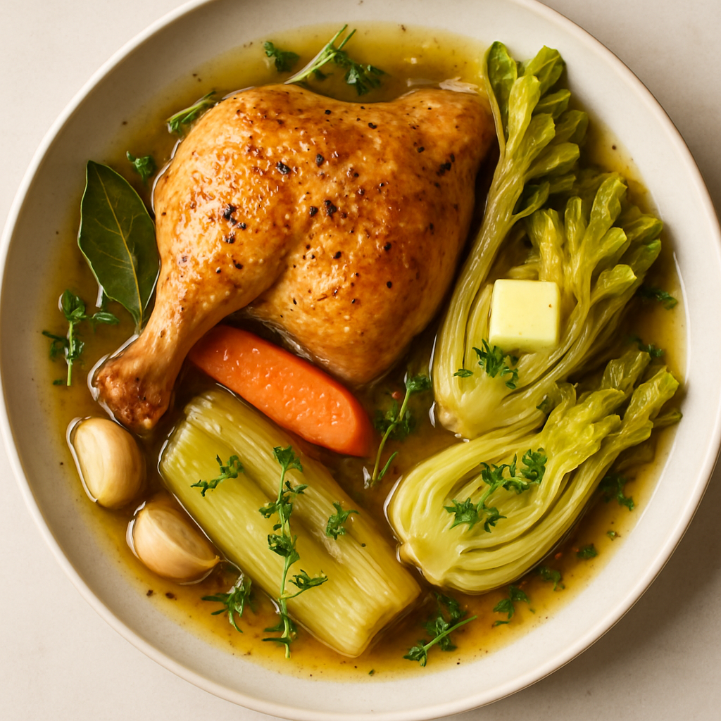 Pollo Asado con Corazones de Apio Braseados