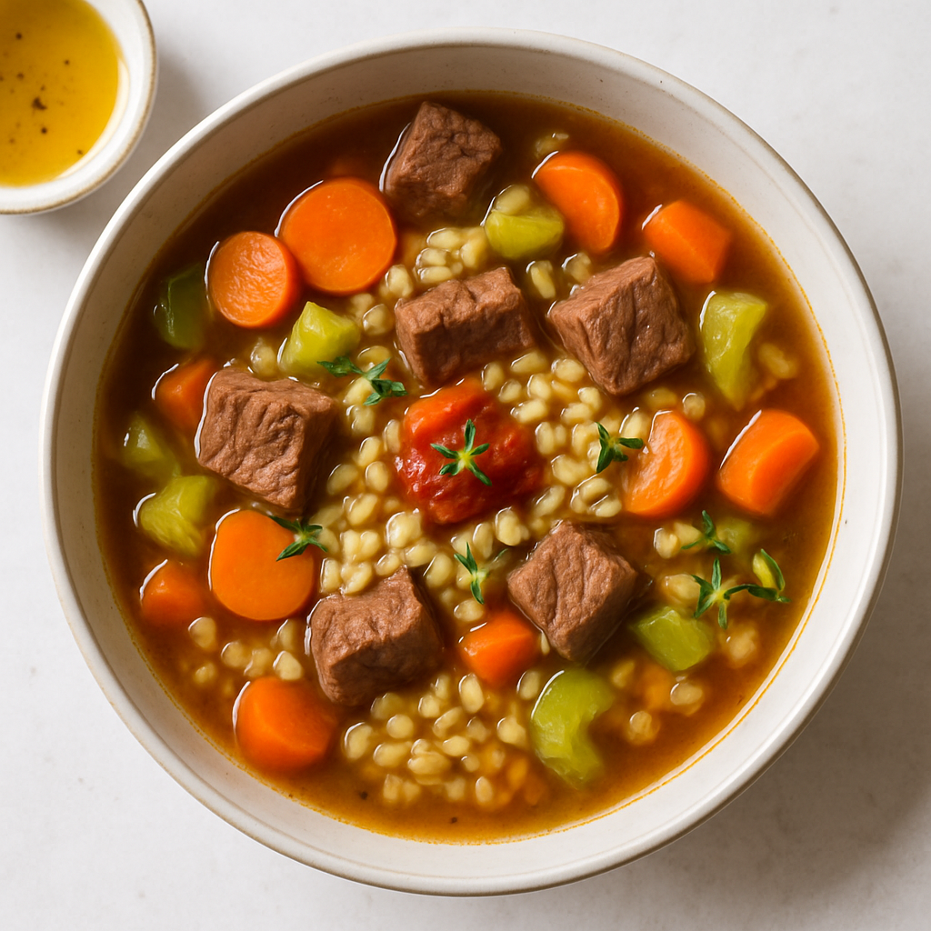 Sopa Rápida de Carne de Res y Cebada
