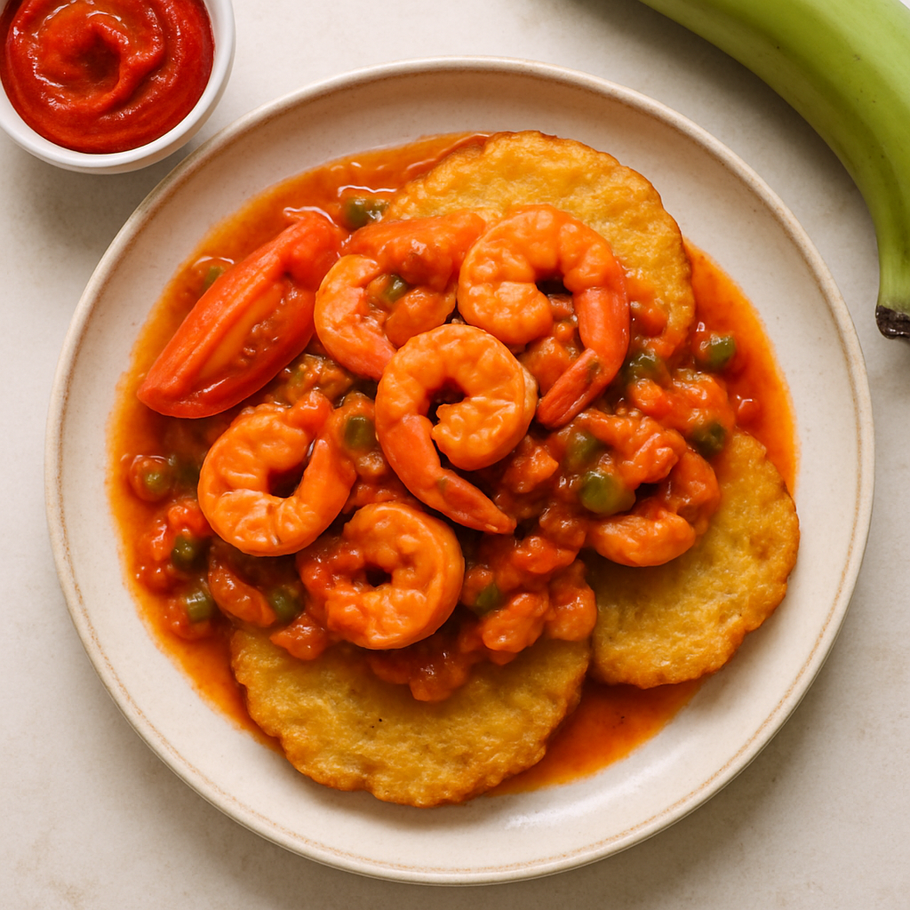 Tostones con Camarones Guisados
