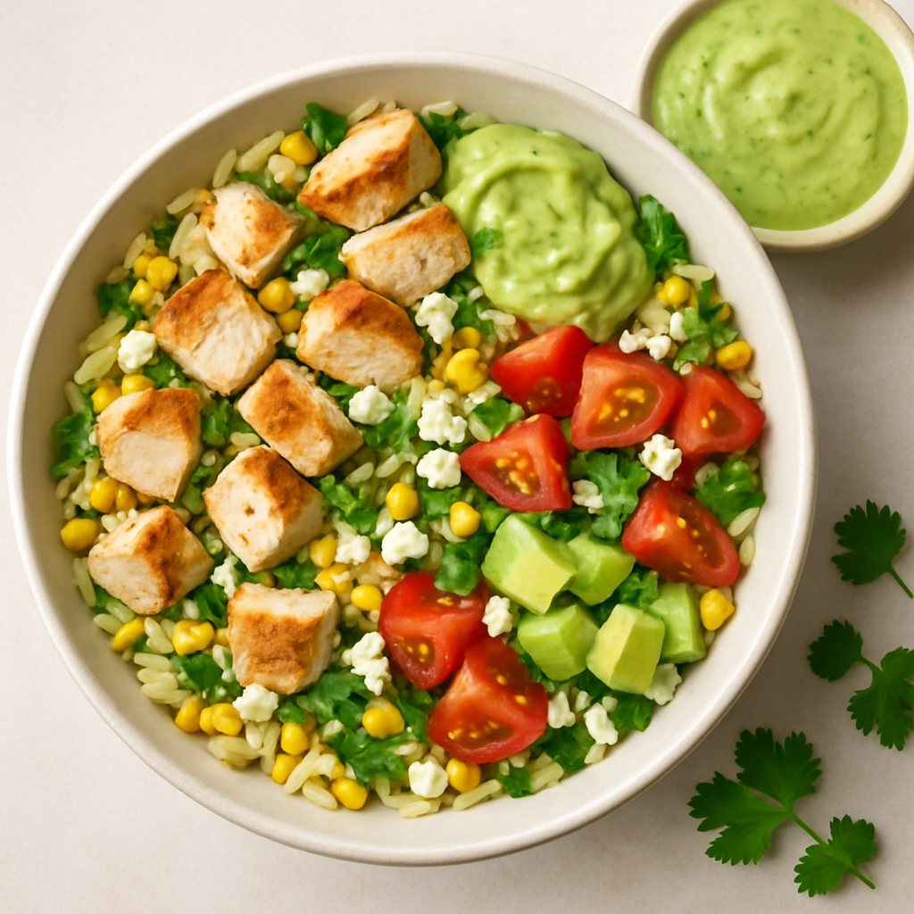 Orzo Chicken Salad with Avocado Lime Dressing