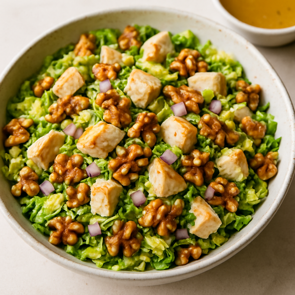 Chopped Brussels Sprout Salad with Chicken and Walnuts