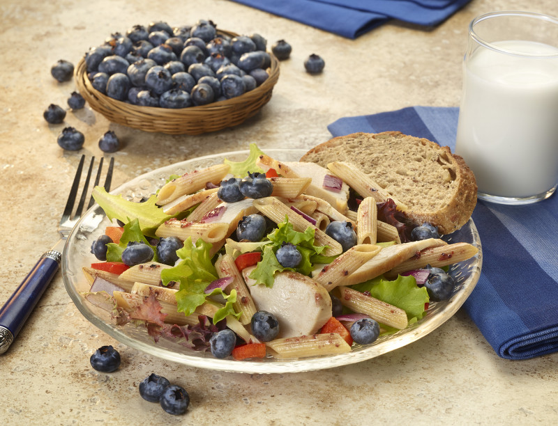 Blueberry Chicken Pasta Salad with Field Greens