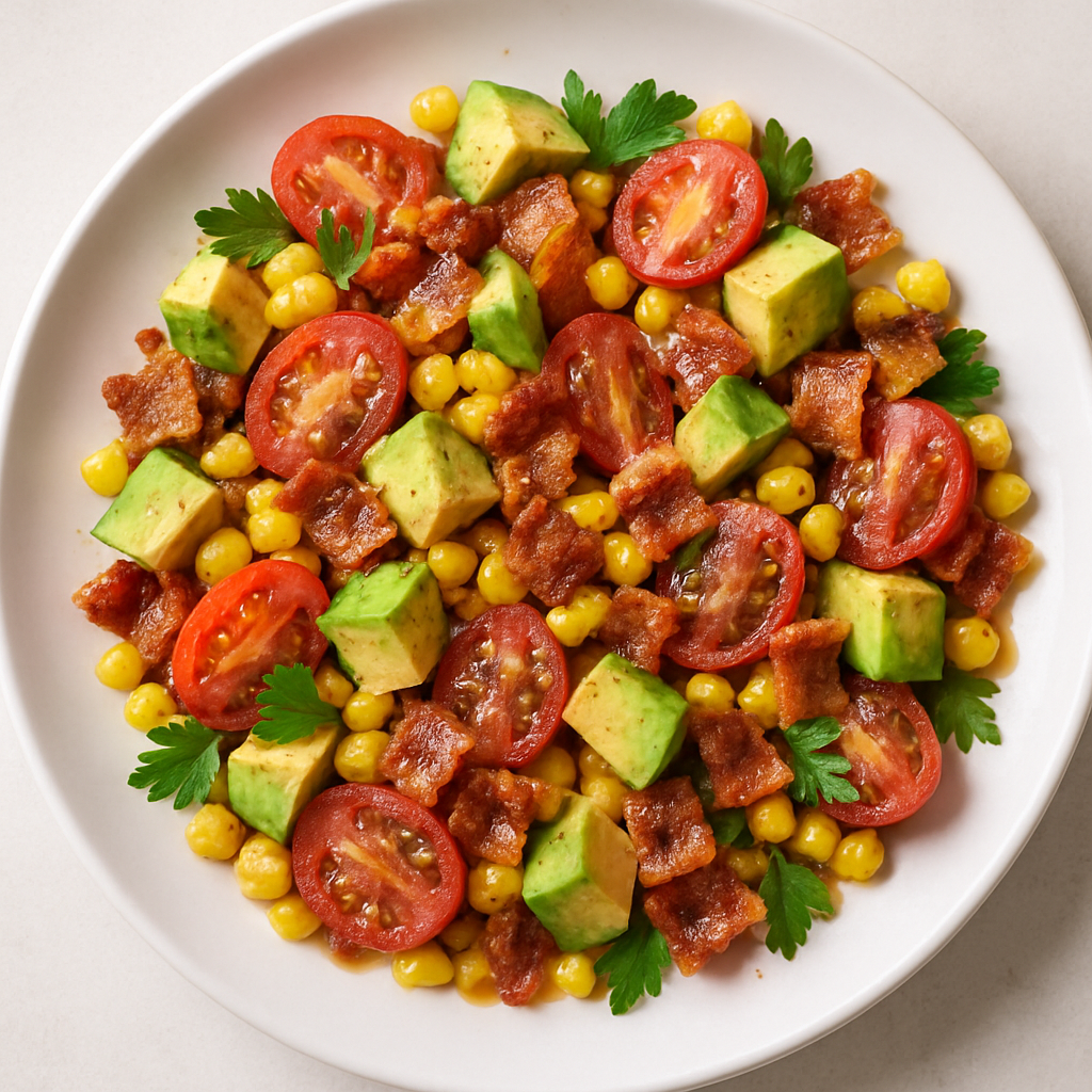 Corn, Tomato, and Avocado Salad with Bacon Vinaigrette