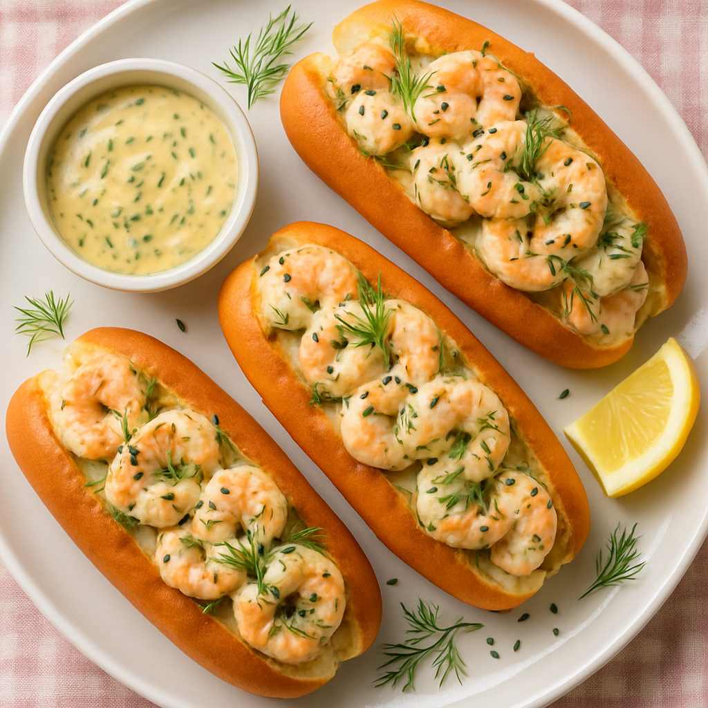 Rollos de Camarones con Mayonesa de Mantequilla Marrón y Hierbas