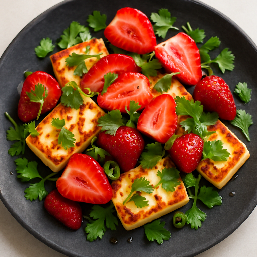 Grilled Halloumi With Strawberries And Herbs
