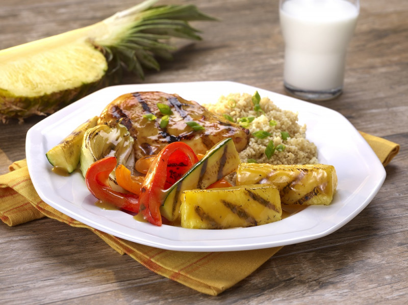 Grilled Pineapple Ginger Glazed Chicken with Zucchini and Peppers