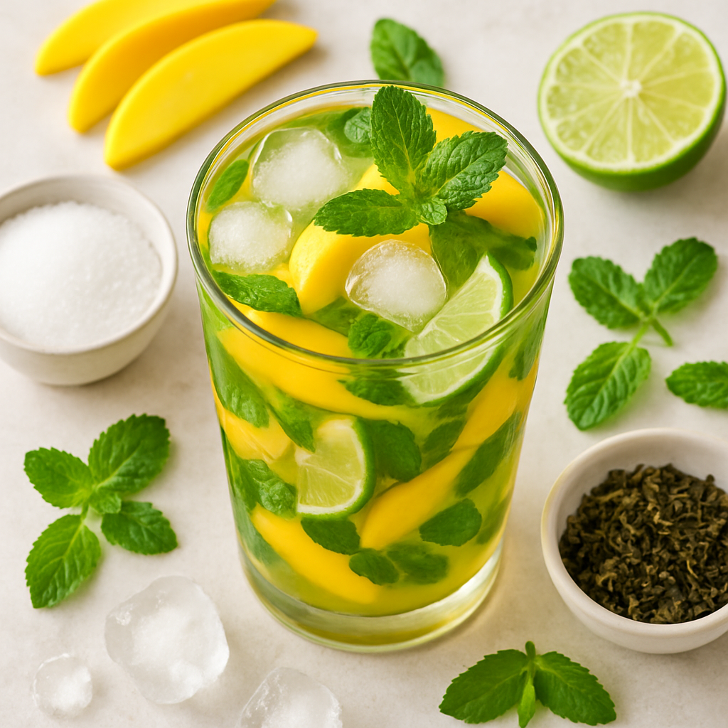 Té Verde Helado con Menta y Mango