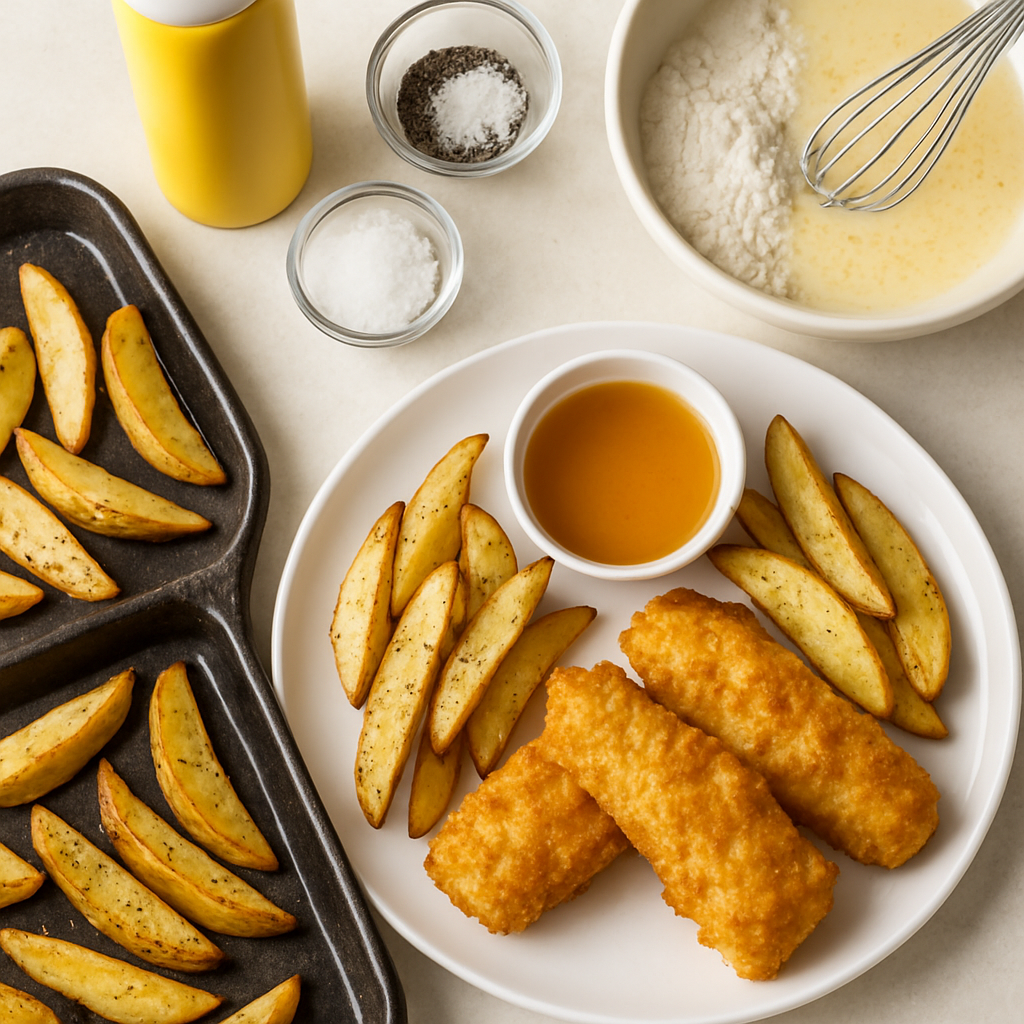 Baked Fish 'N' Chips with Honey Vinegar