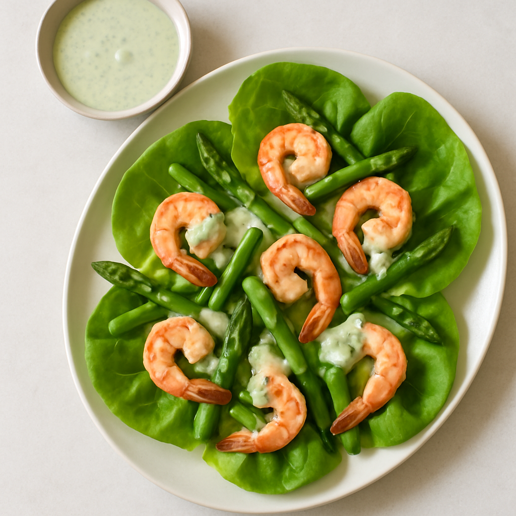 Bibb Lettuce with Shrimp, Asparagus, and Chive Aïoli
