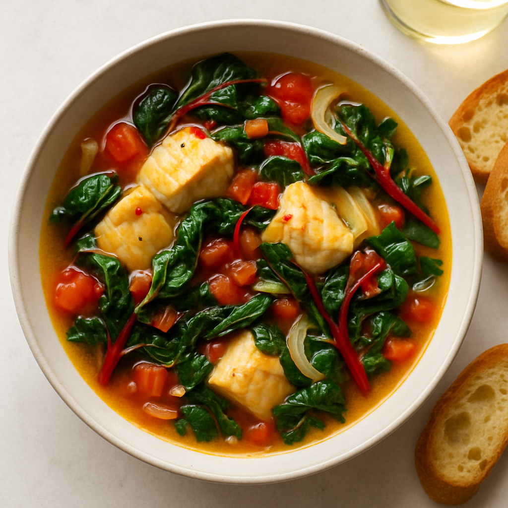 Mediterranean Fish Stew with Chard