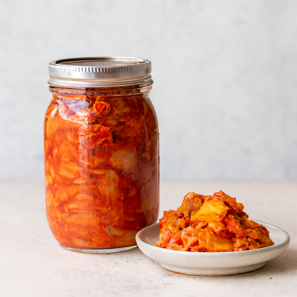 Kimchi and Crispy Garlic Dogs