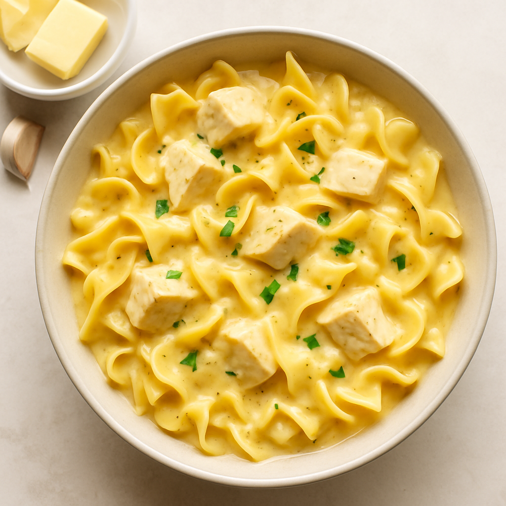 Fideos Cremosos de Pollo con Queso