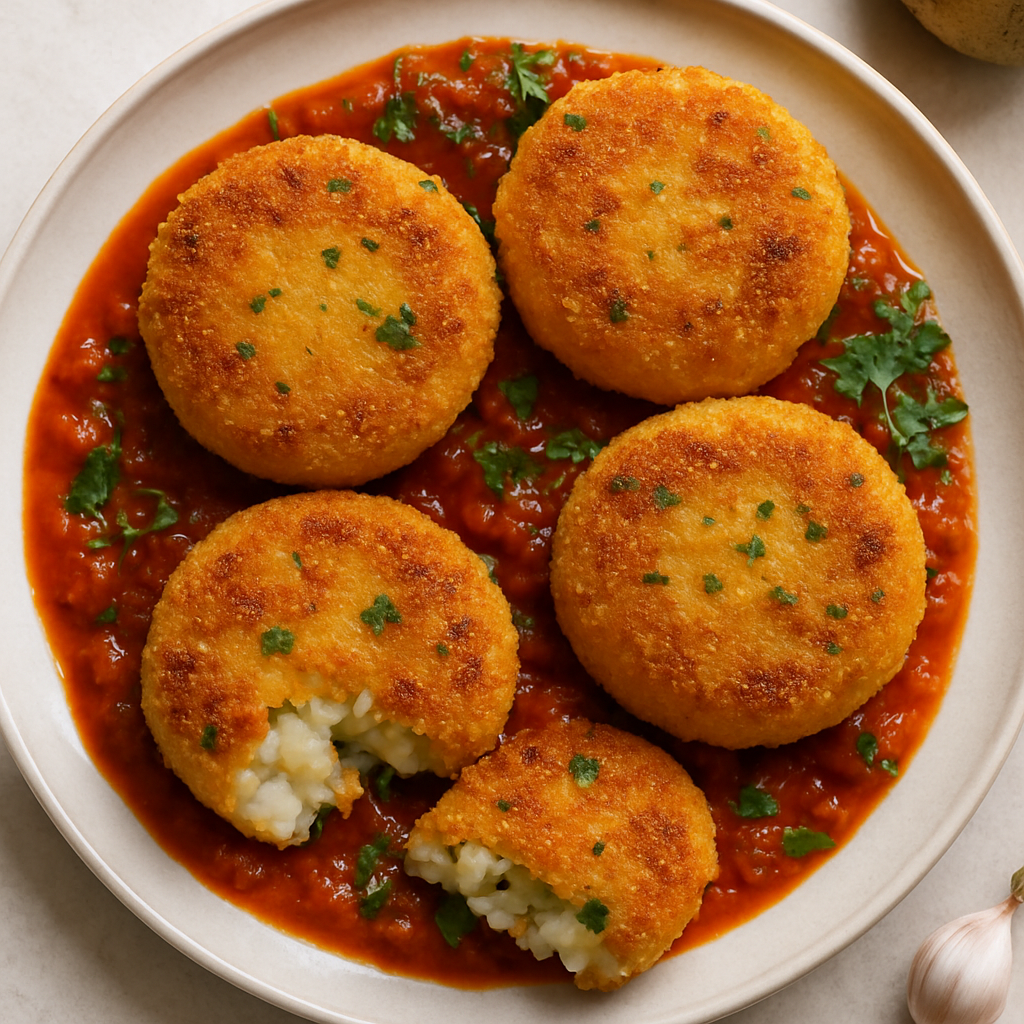 Polenta-Crusted Fish Cakes With Spicy Tomato Sauce